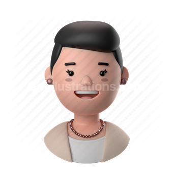 female, woman, people, person, pearl earrings, pearl necklace, short hair