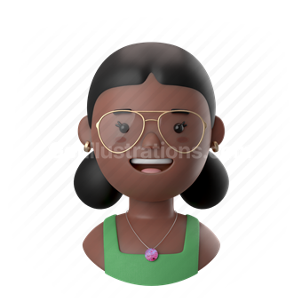 woman, female, person, people, african, buns, earrings, necklace, glasses