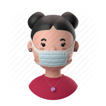 woman, female, person, people, buns, earrings, face mask, mask, necklace