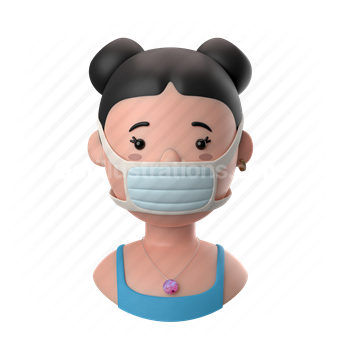 woman, female, person, people, face mask, mask, earring, necklace, buns