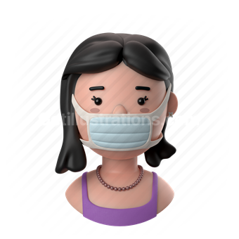 woman, female, person, people, short hair, face mask, mask, earring, necklace, top