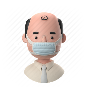 man, male, people, person, bald, balding, face mask, mask, tie, shirt