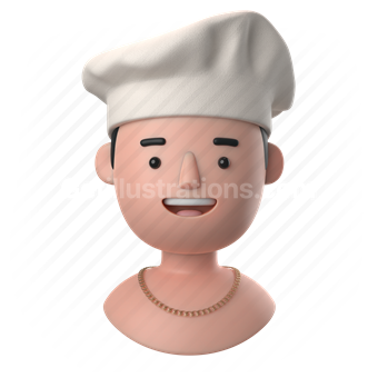 man, male, people, person, chef, hat, necklace, shirtless