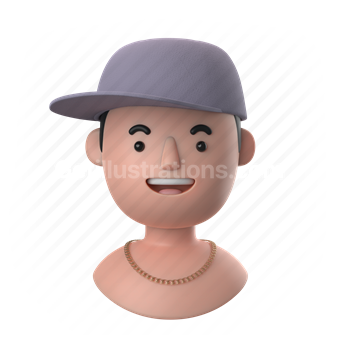 man, male, people, person, hat, cap, baseball cap, necklace, shirtless