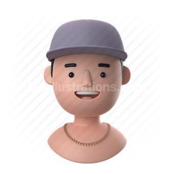 man, male, people, person, necklace, shirtless, baseball cap, cap