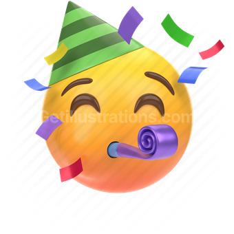 emoticon, emoji, sticker, face, celebrate, celebration, party, center