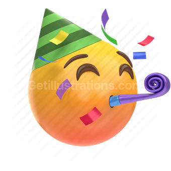 emoticon, emoji, sticker, face, celebrate, celebration, party, right