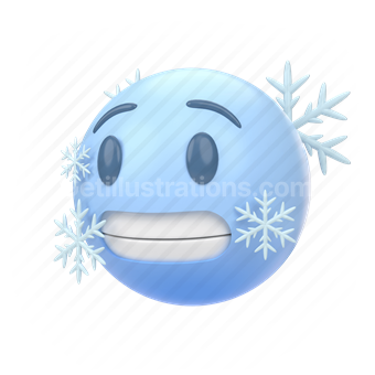 emoticon, emoji, sticker, face, cold, ice, frozen, winter, left