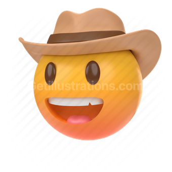 emoticon, emoji, sticker, face, cowboy, hat, left