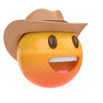 emoticon, emoji, sticker, face, cowboy, hat, right