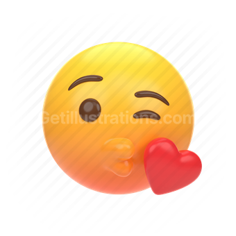 emoticon, emoji, sticker, face, kiss, love, heart, wink, center