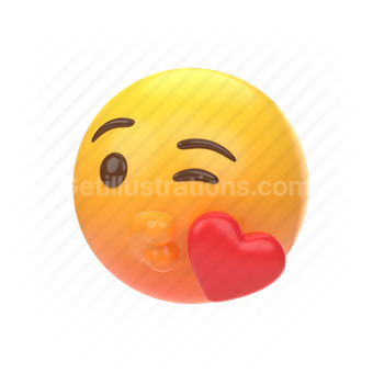 emoticon, emoji, sticker, face, kiss, love, heart, wink, flirt, left