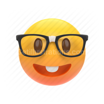emoticon, emoji, sticker, face, nerd, geek, glasses, center