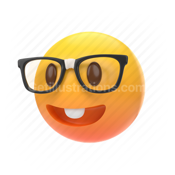 emoticon, emoji, sticker, face, nerd, geek, glasses, left