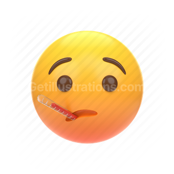 emoticon, emoji, sticker, face, sick, fever, temperature, center