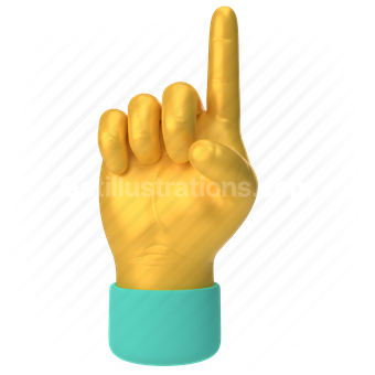 emoticon, emoji, sticker, gesture, up, finger, hand, yellow