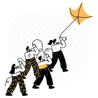 fly a kite, kite, flying, leisure, together, teamwork, team, man, woman, people