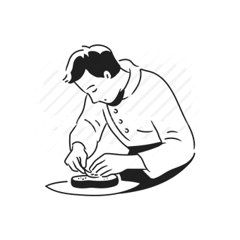 chef, cooking, food preparation, kitchen, vector illustration