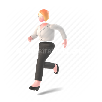 3d, people, person, character, run, running, hurry, woman