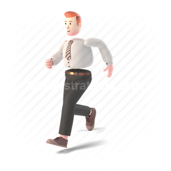 3d, people, person, character, suit, tie, run, running, hurry, man