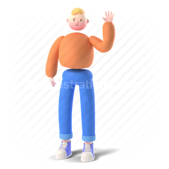 3d, people, person, man, boy, wave, waving, greeting, hello