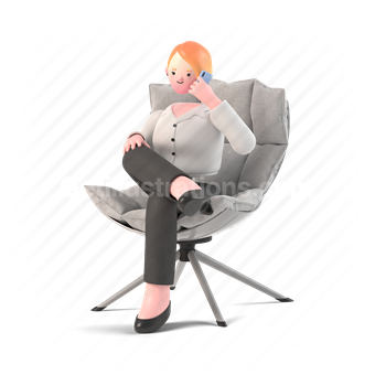 3d, people, person, woman, chair, call, phone, conversation, furniture