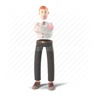 man, uniform, ginger, 3d, people, character, person, stand, arms crossed