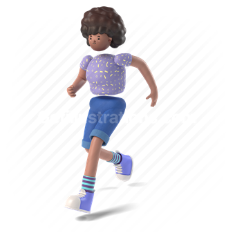 woman, 3d, people, person, character, run, walk, african american