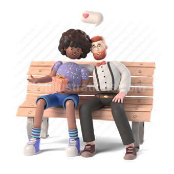 3d, people, person, couple, woman, man, bench, date