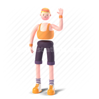 3d, people, person, athlete, active, man, wave, greeting, hello