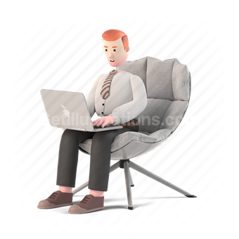 3d, people, person, character, laptop, computer, man, furniture