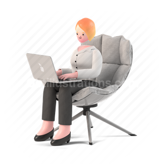3d, people, person, laptop, chair, furniture, work, woman