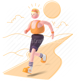 man, run, walk, activity, destination, 3d, people, outdoors, desert, heat