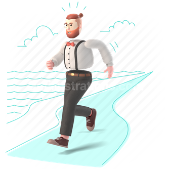 man, run, walk, activity, destination, 3d, people, outdoors, sea, ocean, beach