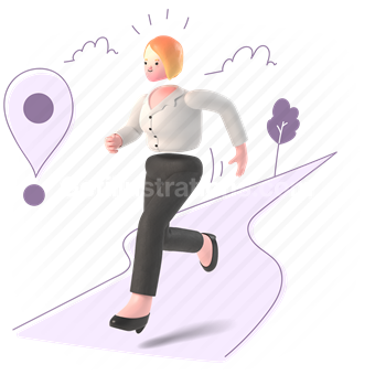marker, pin, destination, route, map, walk, run, distance, 3d, people, woman