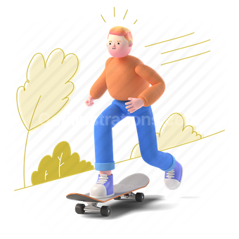 3d, people, skateboard, skating, skateboarding, man, activity, hobby