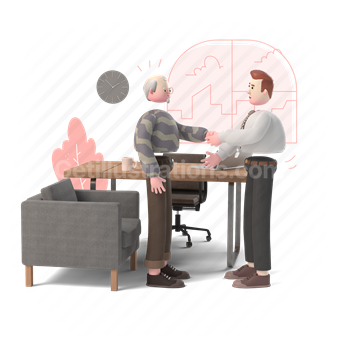 meeting, workspace, desk, consultation, client, customer, 3d