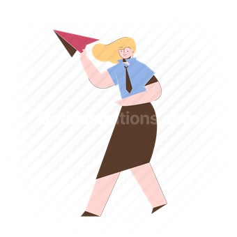 paper airplane, airplane, woman, female