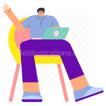 chair, furniture, laptop, computer, device, people, person, electronic