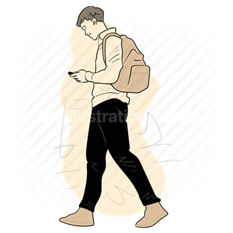 walking, backpack, casual, thoughtful, journey, adventure