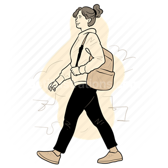 woman, walking, casual, fashion, travel, commute