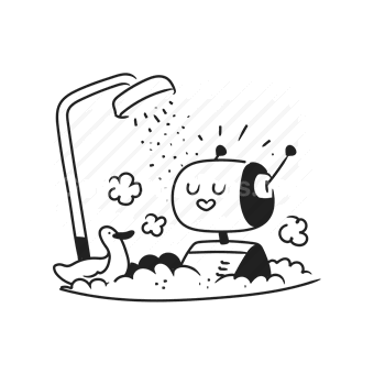 shower, bathing, cleaning, bubbles, happy, cartoon character