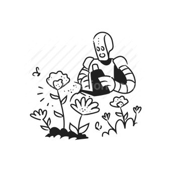 garden, flowers, robot, technology