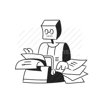 robot, office worker, documents, papers, business, paperwork