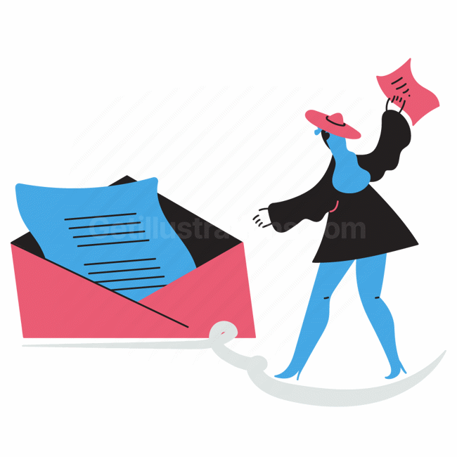 envelope, message, email, paper, page, document, woman