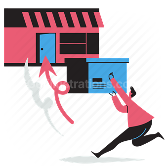 store, shop, shopping, box, package, item, product, return, arrow, man
