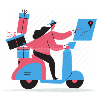 destination, location, scooter, delivery, shipping, woman