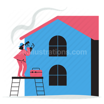 construction, repair, fix, maintain, house, building, ladder, tools