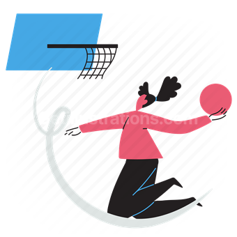 basketball, ball, sport, fitness, activity, woman, net