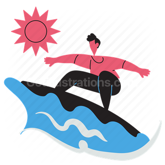 surfing, surfboard, sun, water, sea, ocean, beach